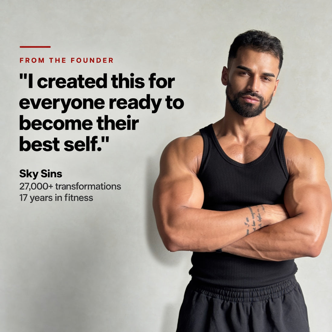 Sky Sins, founder. 27,000+ transformations. 17 years in fitness.