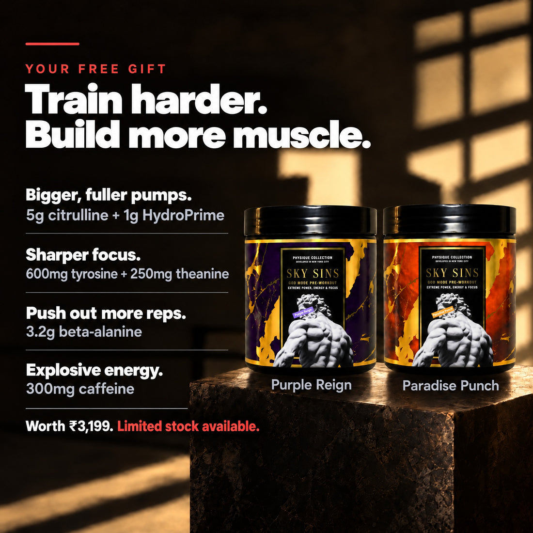 Your free gift, God Mode Pre-workout. Train harder. Build more muscle.